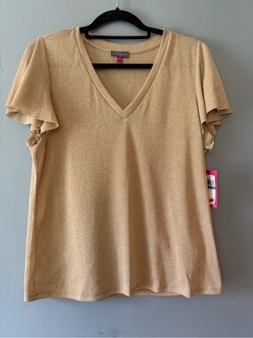 Vince Camuto Gold Short Flutter Sleeve V-Neck Top